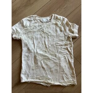 IRO JEANS Distressed Cream Knit Short Sleeve T-Shirt Women Size S